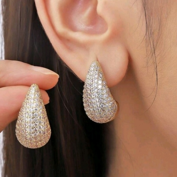 gold zircon earrings - Picture 2 of 2